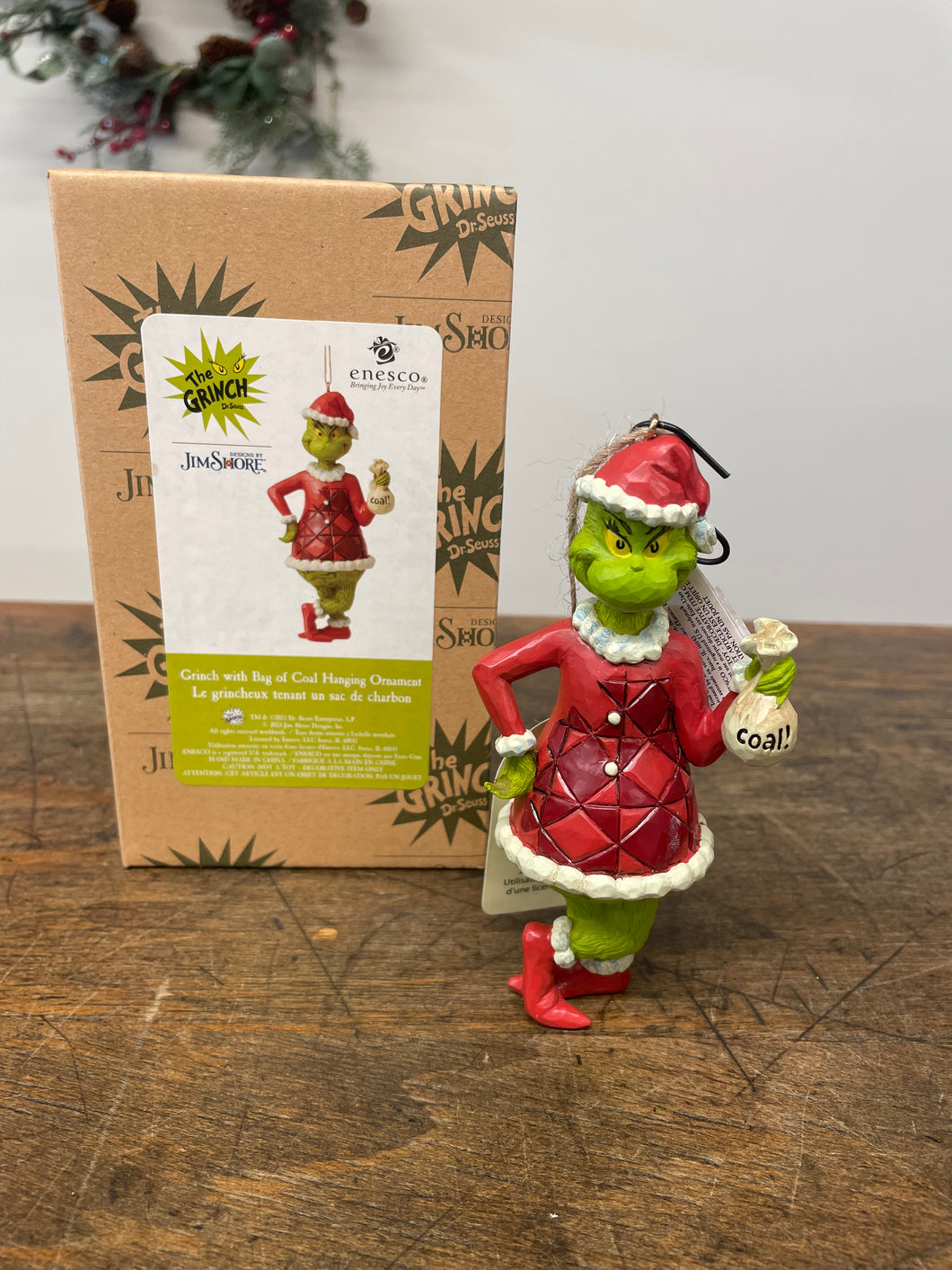 Ornament — grinch with bag of coal