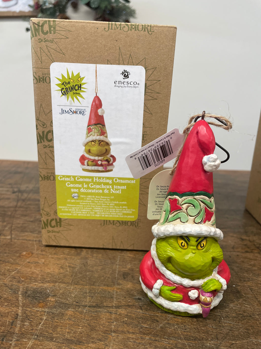 Ornament— grinch gnome holding ornament