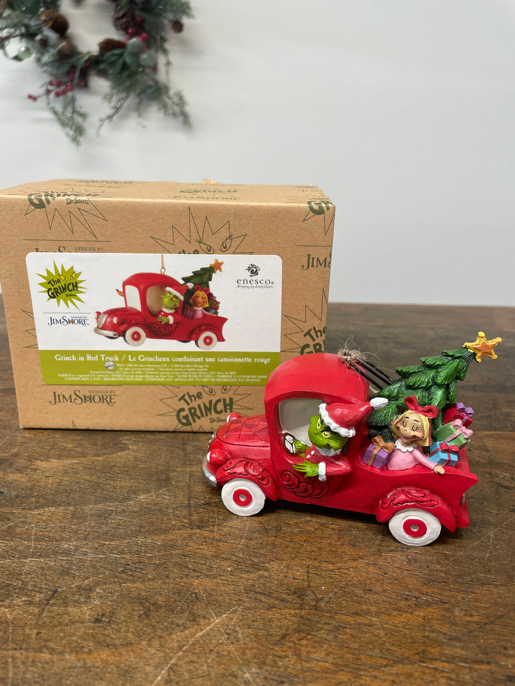 Ornament— grinch in red truck