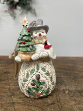 Load image into Gallery viewer, Ornament white woodland snowman with evergreen