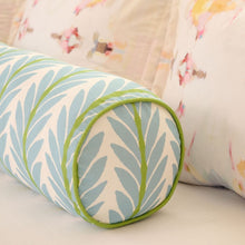Load image into Gallery viewer, Laura Park Frond French Blue with Green Piping Round Bolster Pillow