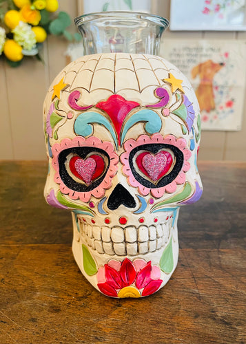 Halloween day of the dead candleholder skull