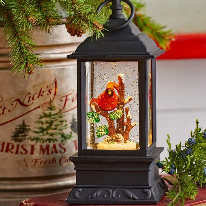 9.5 Inch Lighted Cardinal Glitter Water Lantern Battery Operated - 3700784