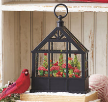 Load image into Gallery viewer, Cardinals With Christmas Flowers Lighted Water Greenhouse 9.5 Inch - 4216945