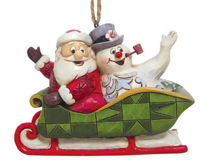 Jim shore frosty and Santa in sleigh ornament