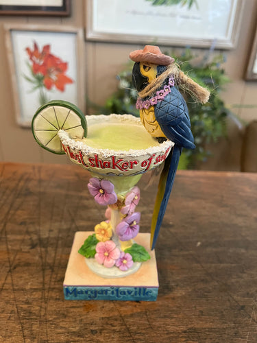Jim shore Margaritaville parrot on cocktail glass