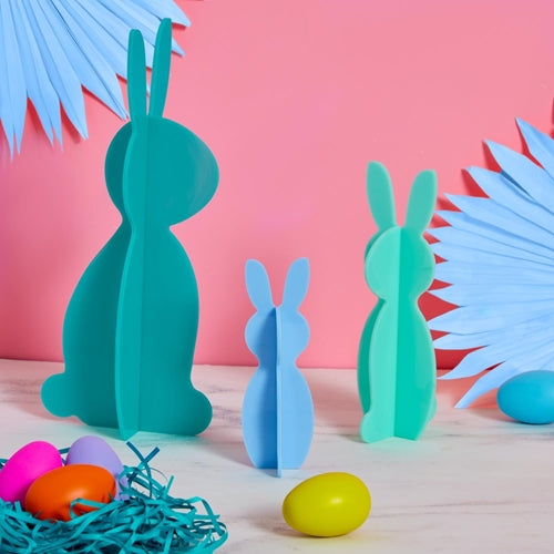 Set of 3 Acrylic Blue Bunny Decor