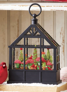 Cardinals With Christmas Flowers Lighted Water Greenhouse 9.5 Inch - 4216945