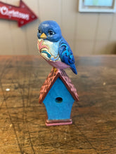 Load image into Gallery viewer, Jim shore blue bird on birdhouse