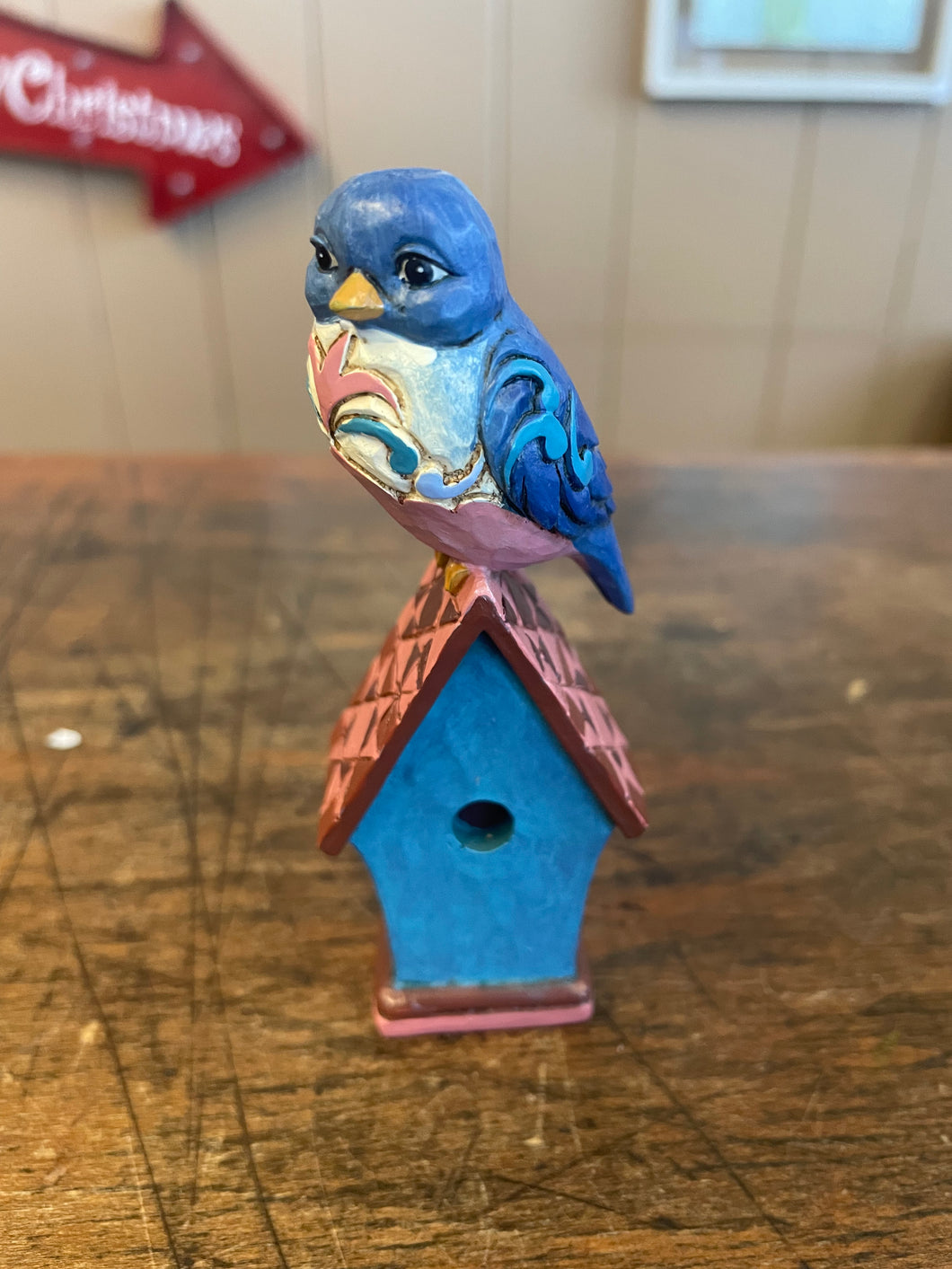 Jim shore blue bird on birdhouse